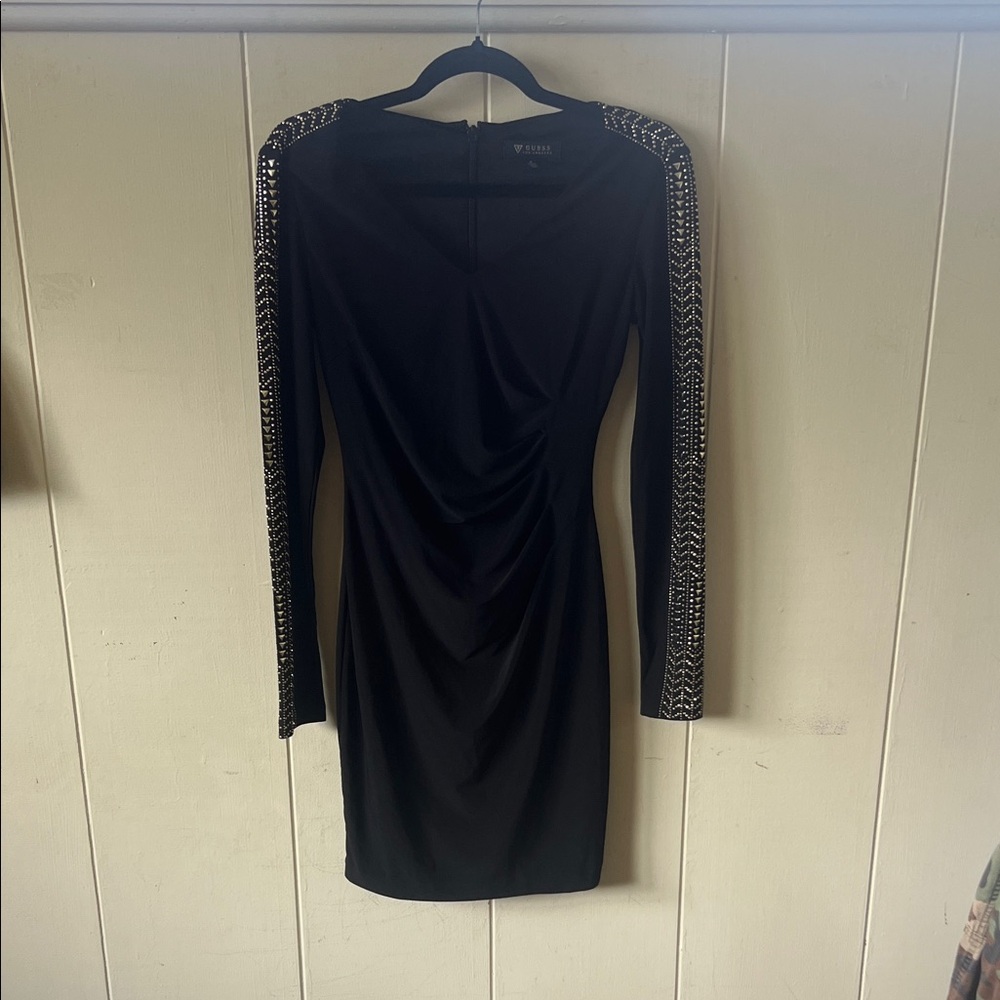 Guess Black Dress with Embellished Long Sleeves